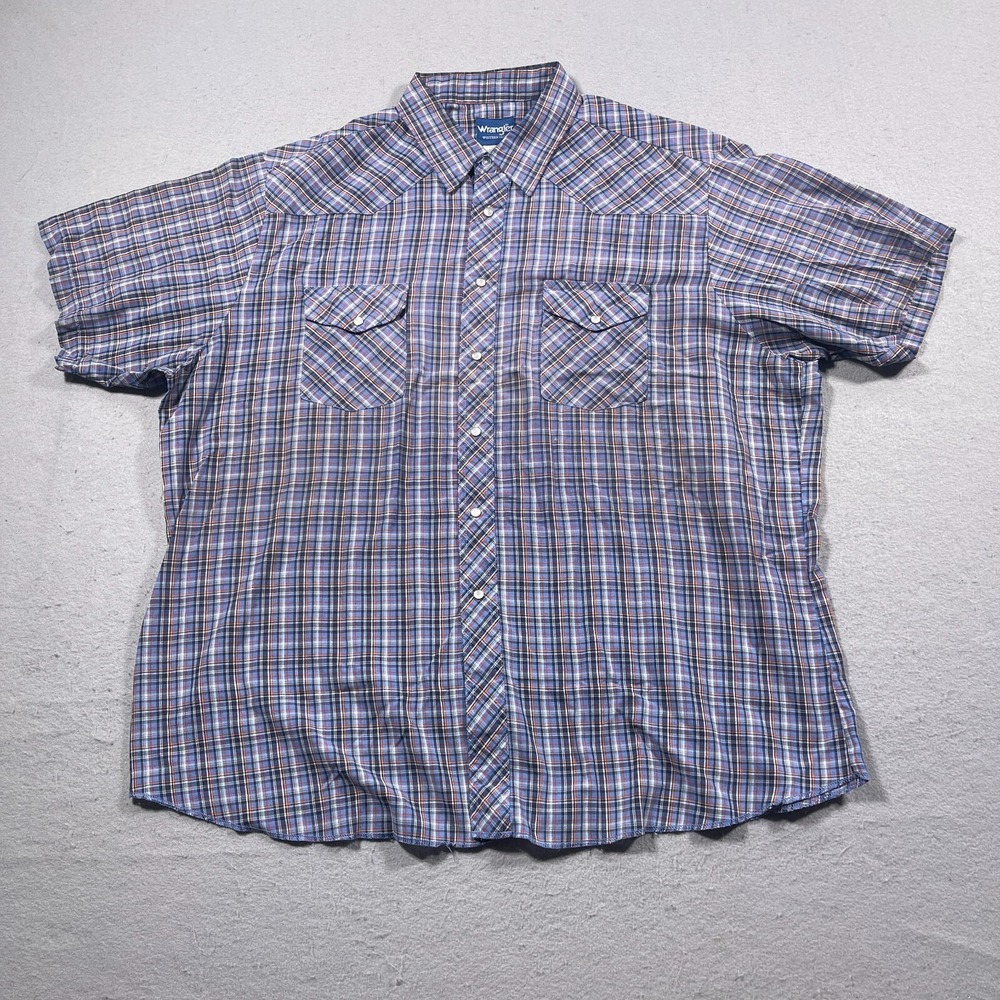 Wrangler Western Shirt Men XXL Regular Short Sleeve Plaid Pearl Snap Western